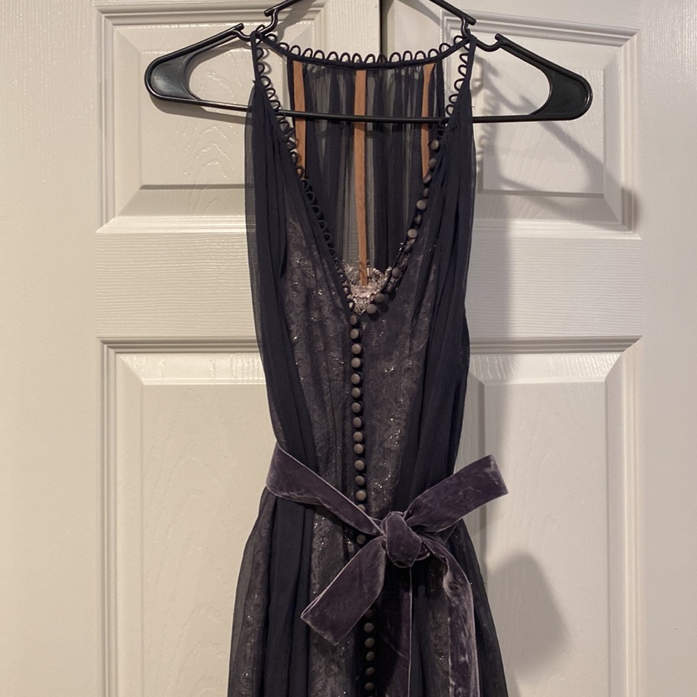 BCBG lace sheer button dress with Velvet belt size 4